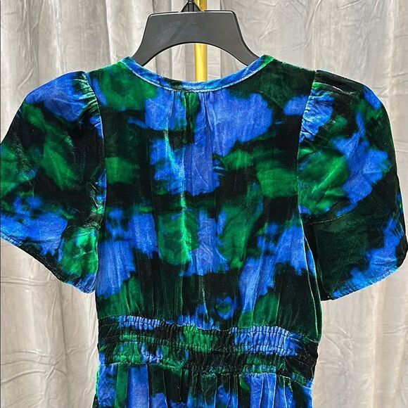 Anthropologie THE SOMERSET MINI DRESS: VELVET EDITION Blue, Green, Blk XS NWT - Picture 6 of 8